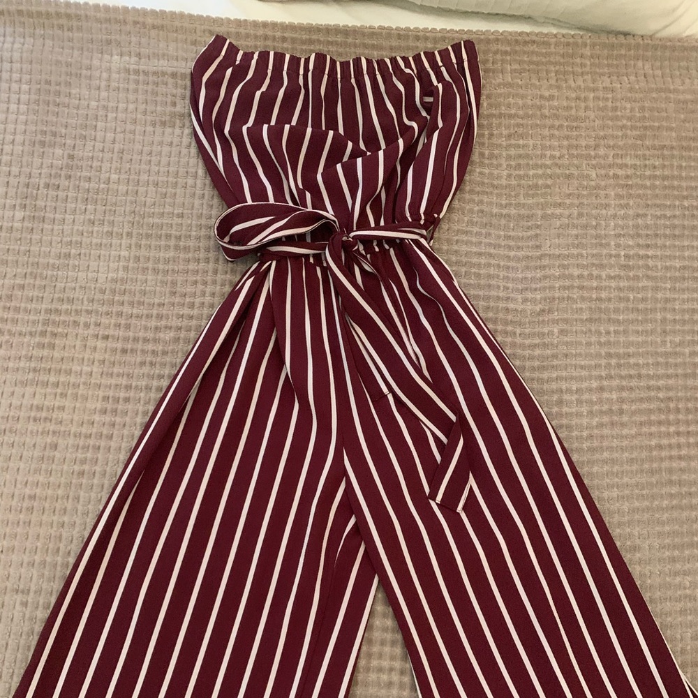 Strapless romper , mid calf, with waist tie